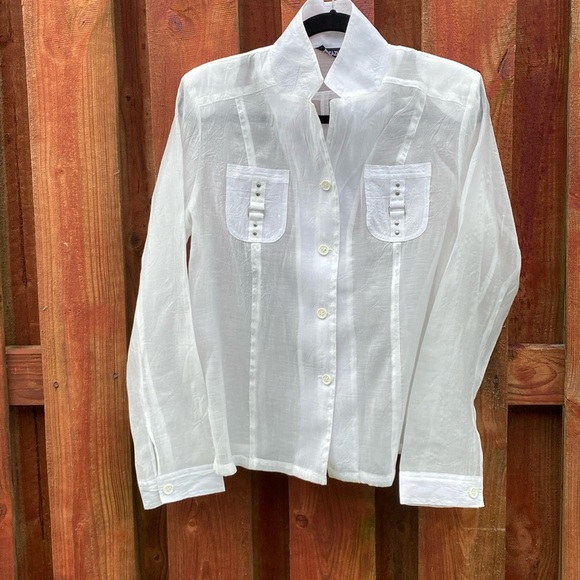Fantazia Women’s Sheer White Button Shirt Size L - Picture 2 of 10